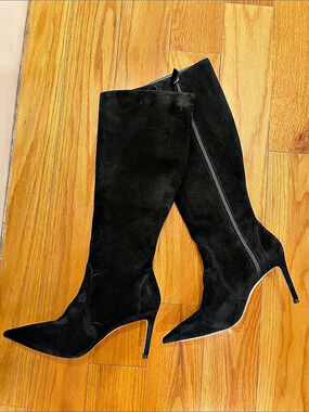 Stuart Weitzman Black Suede Knee High Heeled Boots US 7